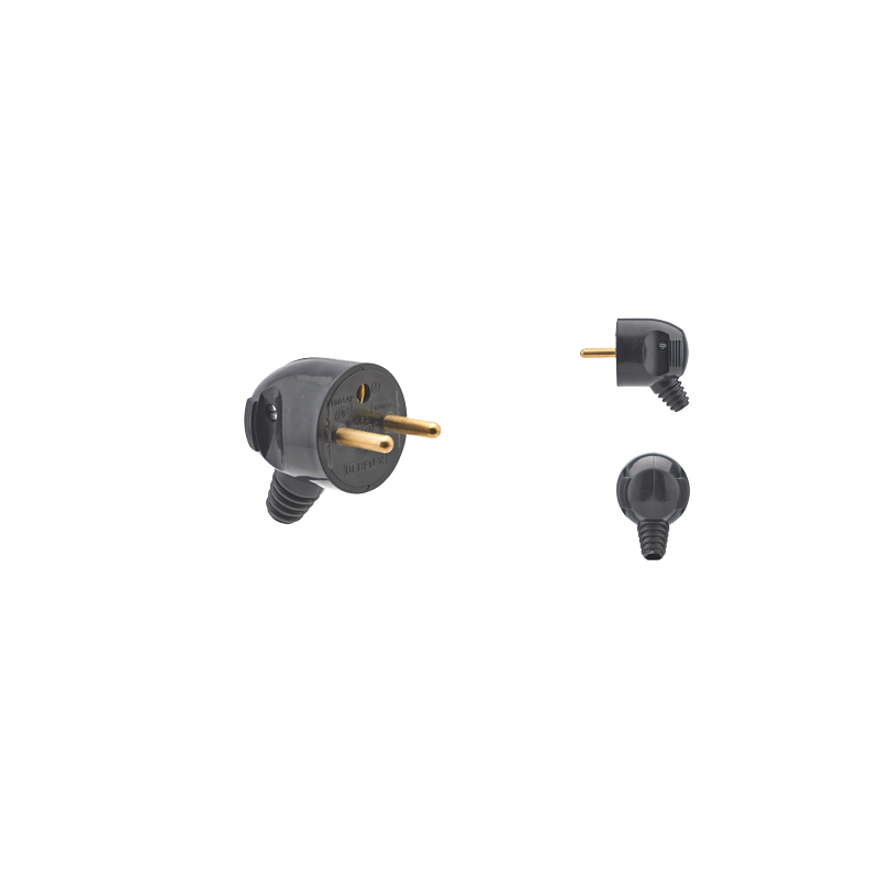 Fiche mâle noire latérale portefeuille 2 pôles + terre 16A - 713350