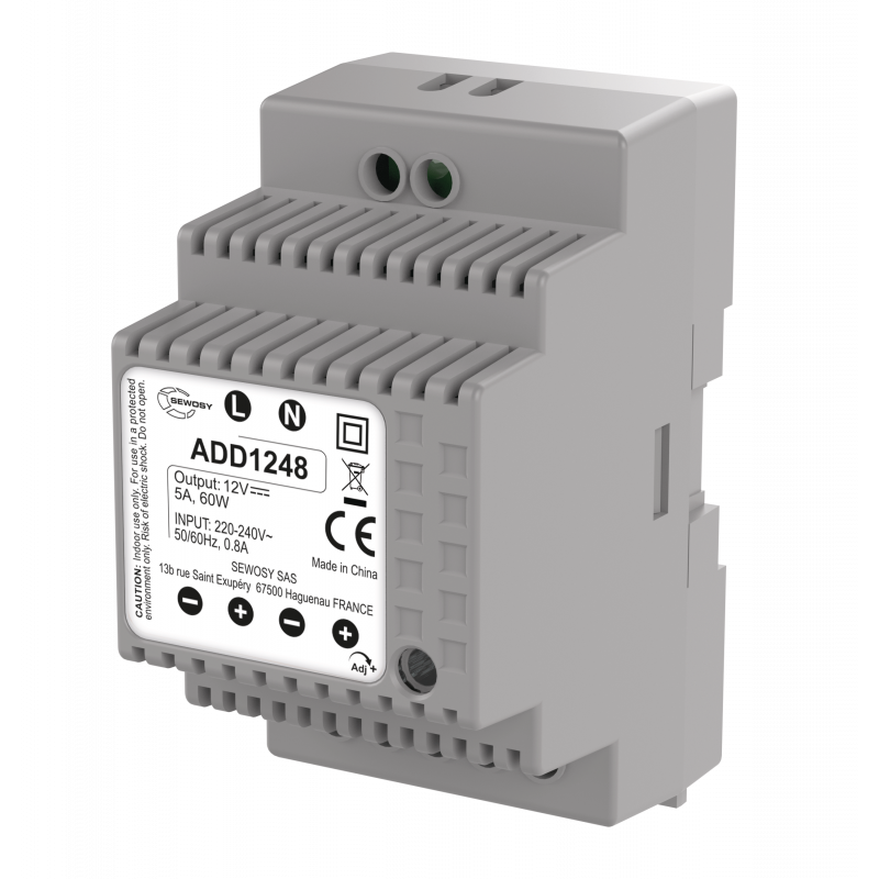 Alimentation rail DIN 3 modules Sewosy ADD1248 12V DC 60W 5A