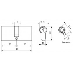 Cylindre STD nickelé 30x30 mm 3 clés crantées - Thirard 00016261