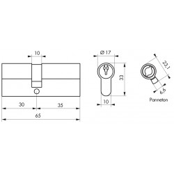Cylindre STD nickelé 30x35 mm 3 clés crantées - Thirard 00016368