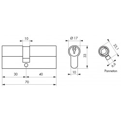 Cylindre STD nickelé 30x40 mm 3 clés crantées - Thirard 00016266