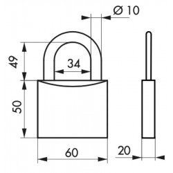 Cadenas INOX 60 mm 2 clés réversibles laiton - Thirard 00090406