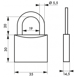 Cadenas Type 1 plus 35 mm 2 clés acier nickelé - Thirard 00080035