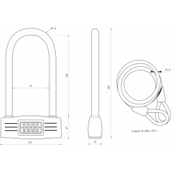 Antivol U à combinaison D14 avec antivol câble D12 - Thirard 00580420