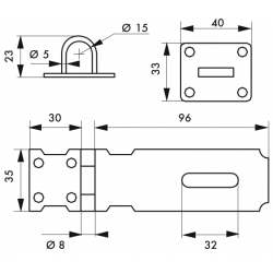 Porte cadenas acier zingué 100 mm à recouvrement - Thirard 00202140