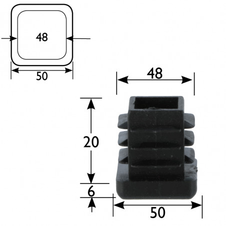2 Embouts Bouchons PVC Pour Tube Carré 50mm M8 - Marque Essentra, Neufs