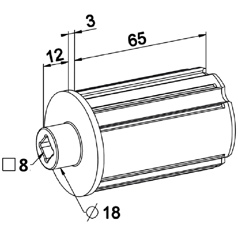 Embout treuil tube ZF45 avec palier Ø 18 mm carré 8 - ZF A221A