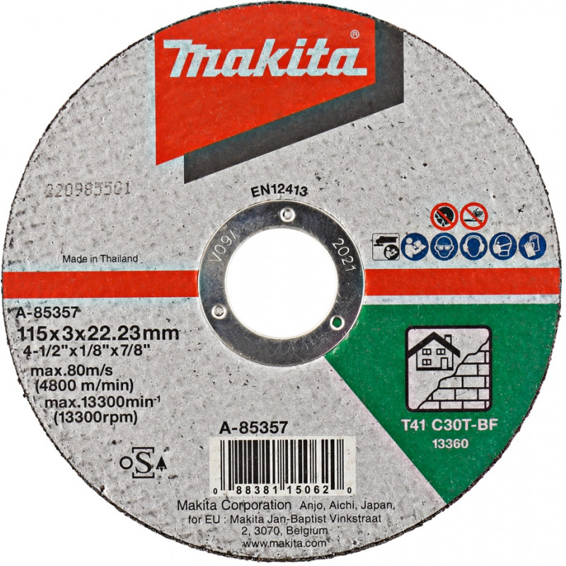 Disque Makita à tronçonner pour meuleuse 115 x 22 x 3 mm - A-85357
