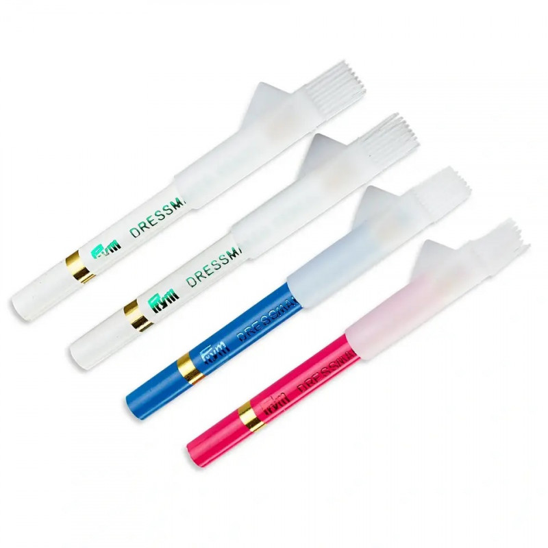 4 craies en stylo avec brosses intégrées rose/blanc/bleu - Prym 611628