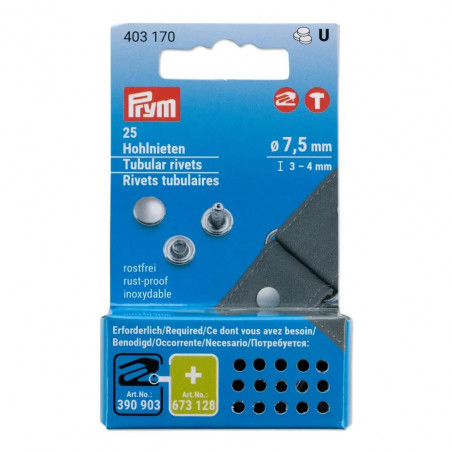25 rivets tubulaires pour des épaisseurs de 3-4 mm - Prym 403170