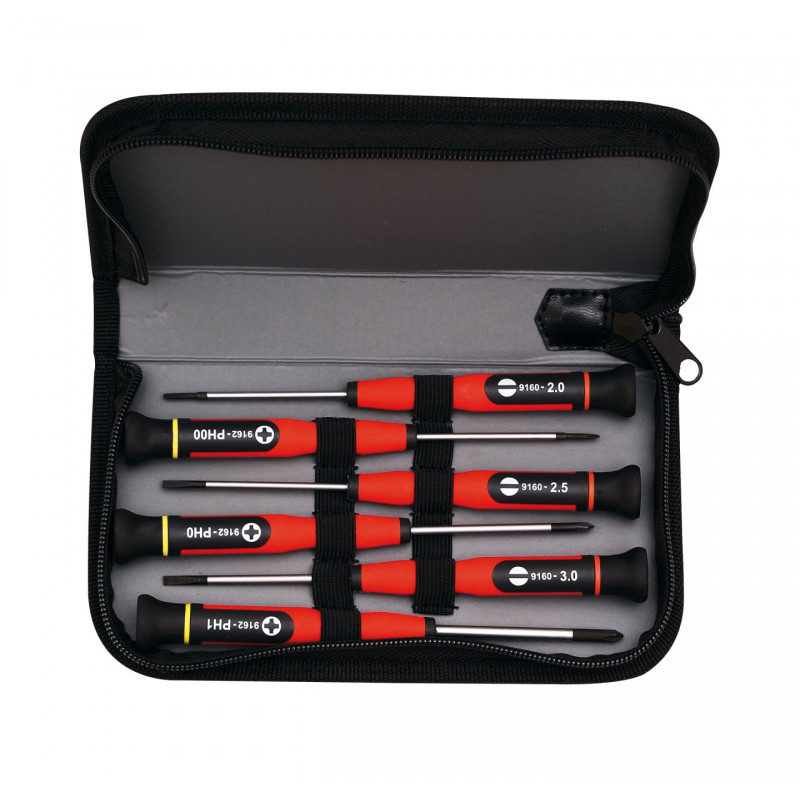 Jeu de 6 tournevis micro 3+3+trousse zippée Mob 9169010001