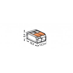 Borne de raccordement orange avec levier 2 fils Wago 221-412 dimensions