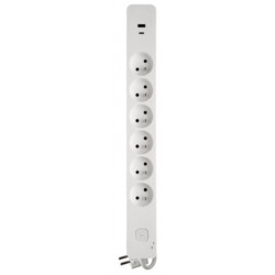 Bloc 6 prises et 2 USB A et C parafoudre câble 1,49 m - Debflex 716227