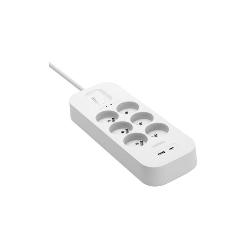 Bloc Belkin 6 prises et 2 USB A et C parafoudre 2 m - Debflex 722441