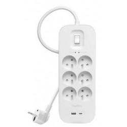 Bloc Belkin 6 prises et 2 USB A et C parafoudre 2 m - Debflex 722441