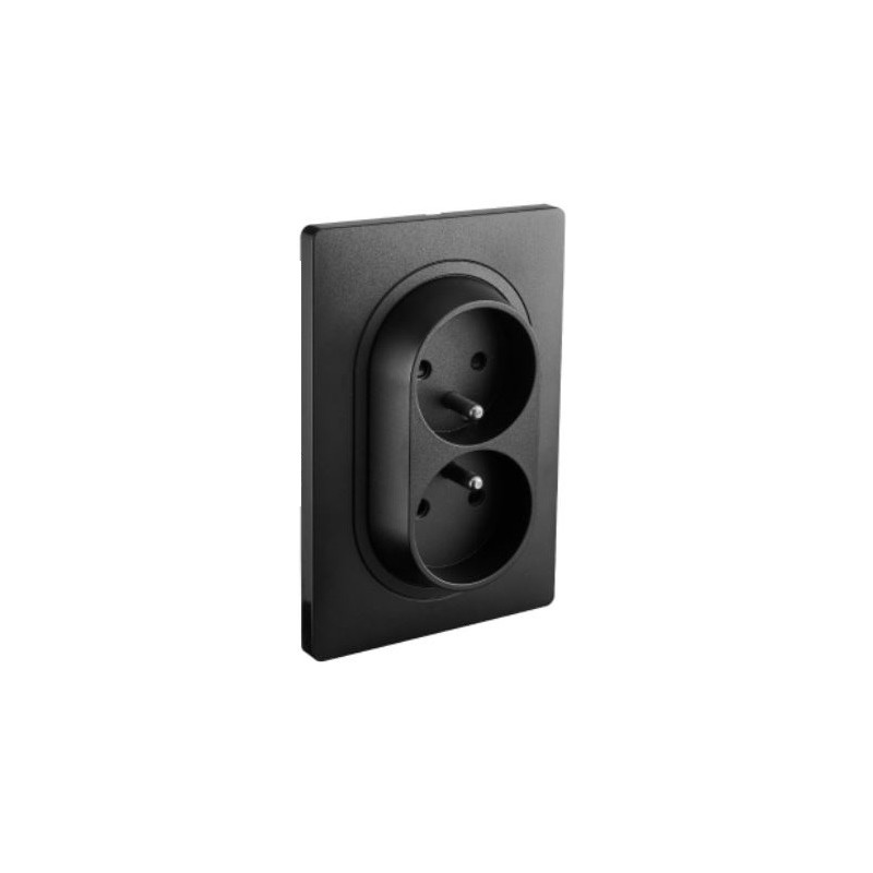 Double prise en 1 poste Caly avec terre 16A noire - Debflex 749557 Double prise en 1 poste Caly avec terre 16A noire - Debflex 749557
