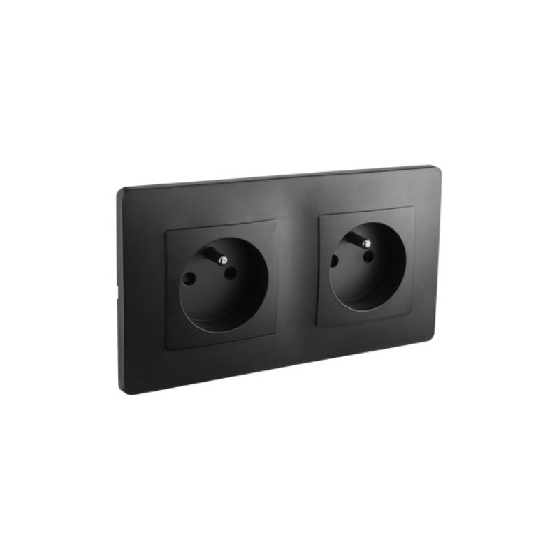 Double prise encastrée Caly avec terre 16A noire - Debflex 749559 Double prise encastrée Caly avec terre 16A noire - Debflex 749559