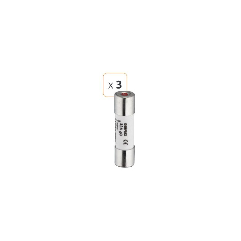Fusible céramique avec voyant 32A 400 V - Debflex 715216 - 3 pièces Fusible céramique avec voyant 32A 400 V - Debflex 715216 - 3 pièces