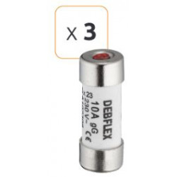 Fusible céramique avec voyant 10A 230 V - Debflex 715286 - 3 pièces