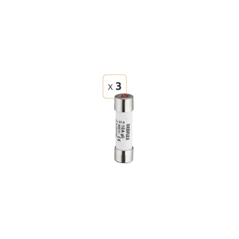 Fusible céramique avec voyant 10A 400 V - Debflex 715306 - 3 pièces Fusible céramique avec voyant 10A 400 V - Debflex 715306 - 3 pièces