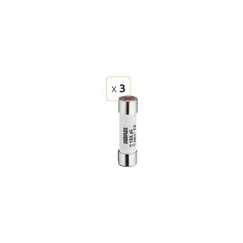 Fusible céramique avec voyant 16A 400 V - Debflex 715316 - 3 pièces Fusible céramique avec voyant 16A 400 V - Debflex 715316 - 3 pièces