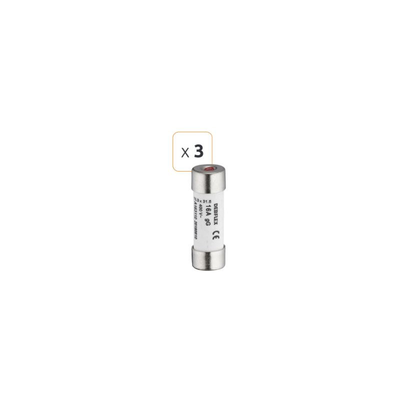 Fusible céramique avec voyant 16A 400 V - Debflex 715326 - 3 pièces Fusible céramique avec voyant 16A 400 V - Debflex 715326 - 3 pièces