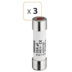 Fusible céramique avec voyant 20A 400 V - Debflex 715336 - 3 pièces