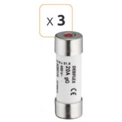 Fusible céramique avec voyant 20A 400 V - Debflex 715346 - 3 pièces