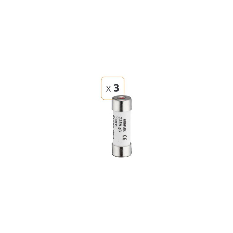 Fusible céramique avec voyant 25A 400 V - Debflex 715356 - 3 pièces Fusible céramique avec voyant 25A 400 V - Debflex 715356 - 3 pièces