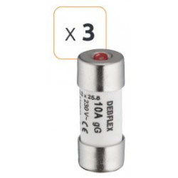 Fusible céramique avec voyant 10A 230 V - Debflex 715386 - 3 pièces
