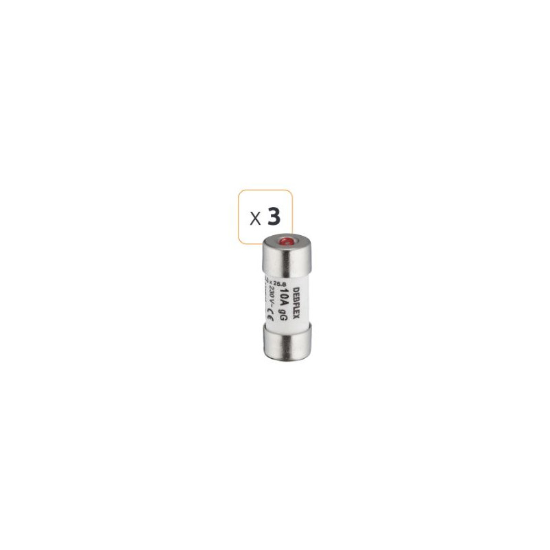 Fusible céramique avec voyant 10A 230 V - Debflex 715386 - 3 pièces Fusible céramique avec voyant 10A 230 V - Debflex 715386 - 3 pièces