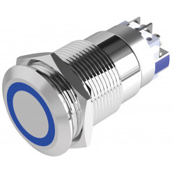 Bouton poussoir inox Sewosy PB19NO+NC_B12_ST bleu D19 mm bornier à vis