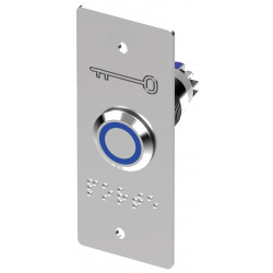 Bouton poussoir inox Sewosy PB19NO+NC_B12ST_B bleu plaque étroite