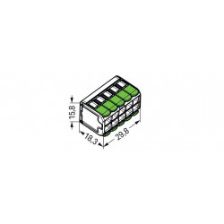 Borne de raccordement verte avec levier 10 fils Wago 221-430 dimensions