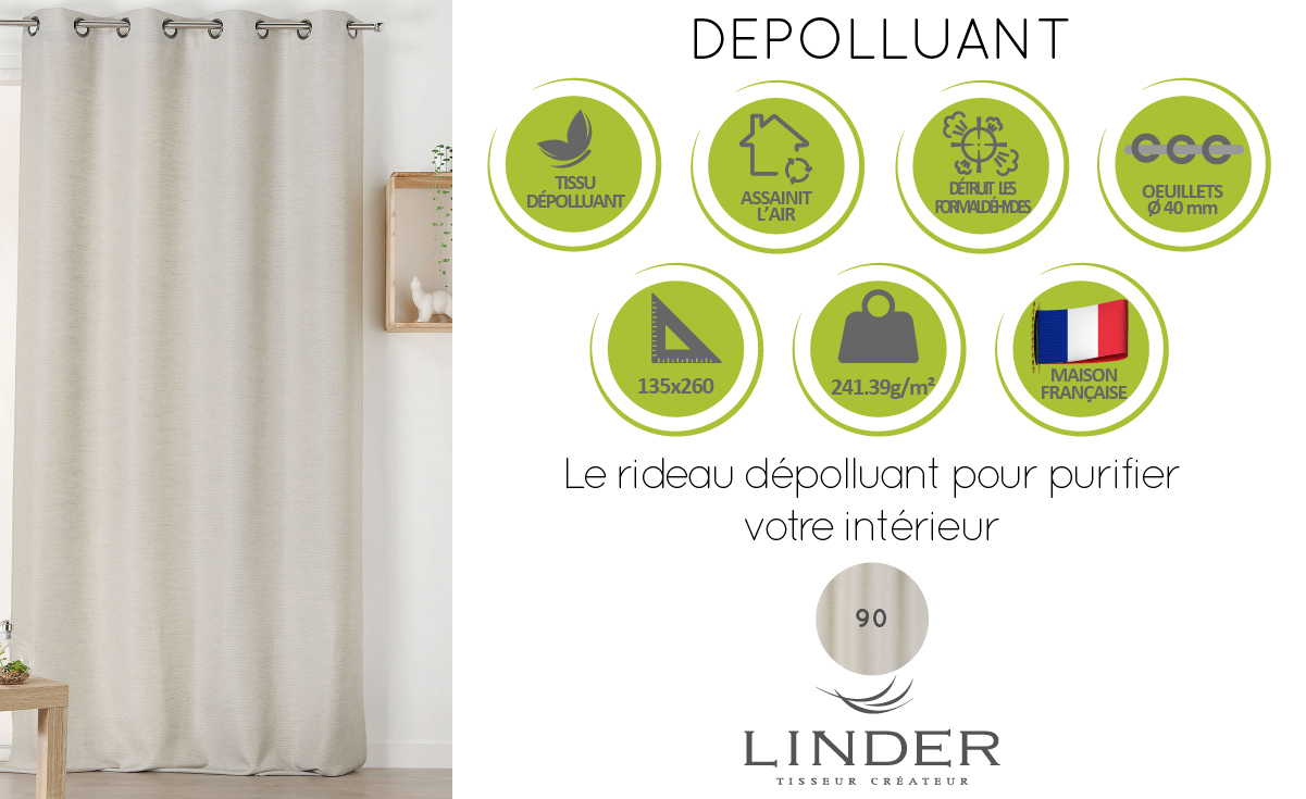 rideau Linder dépolluant gris chiné