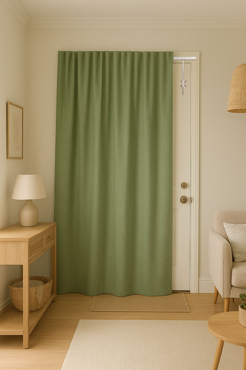 Isoler la porte d'enttrée avec un rideau thermique Isoler les portes d’entrée avec un kit tringle rideaux pivotant pour porte