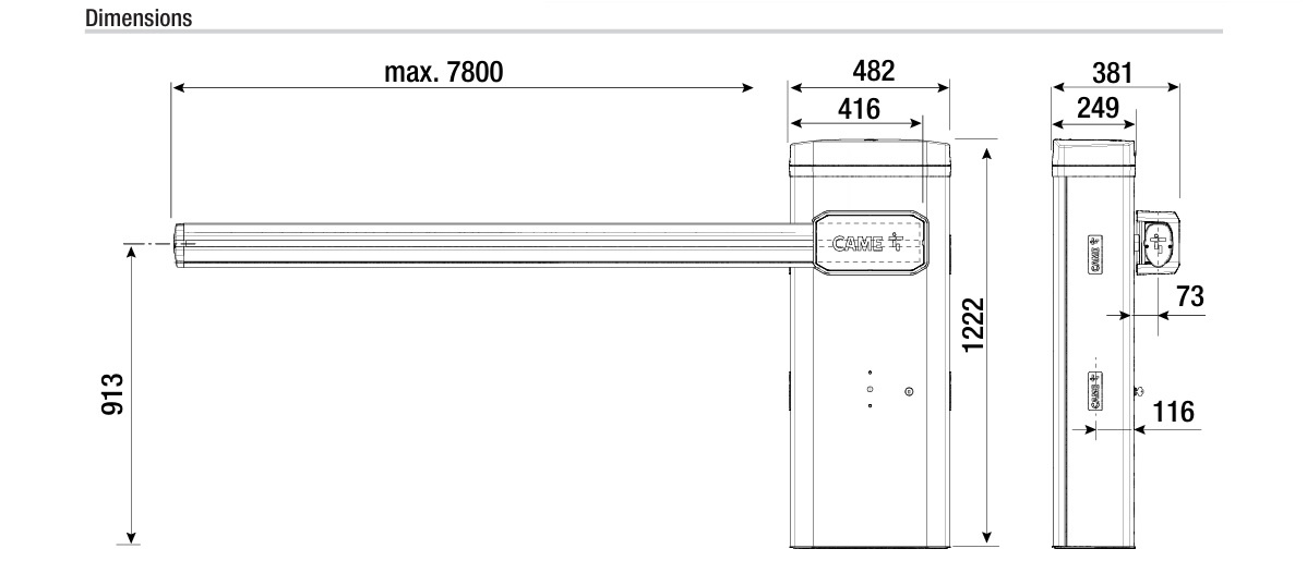 Dimensions barrière Came Gard GT8