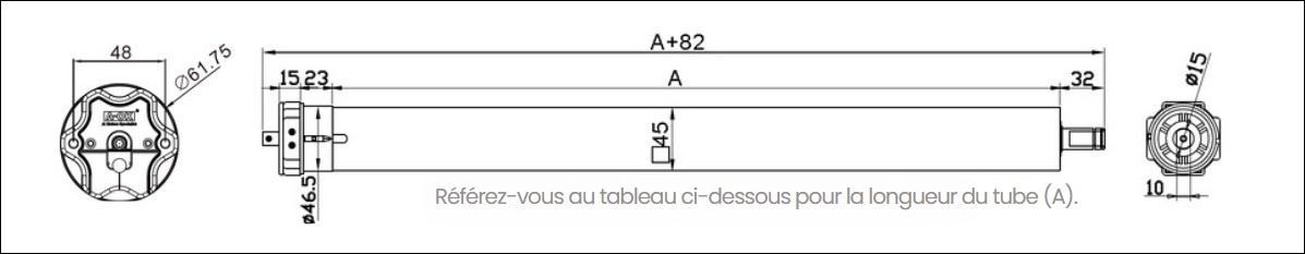 Dimension moteur volet roulant AOK-MEL