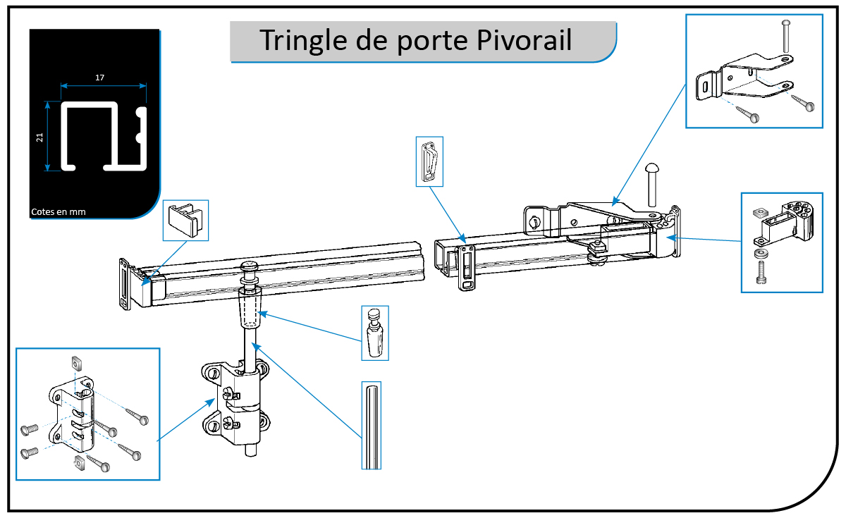 Kit tringle rideaux pivotante pour porte - 1M20 - Blanc