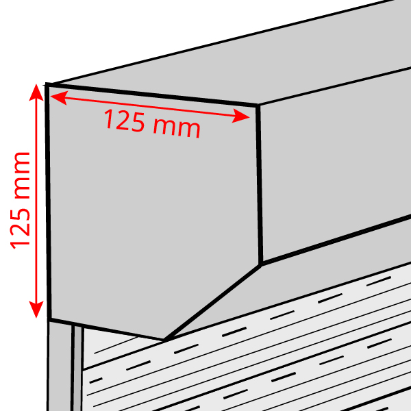 Taille du coffre pan coupé à 45° : 125 mm