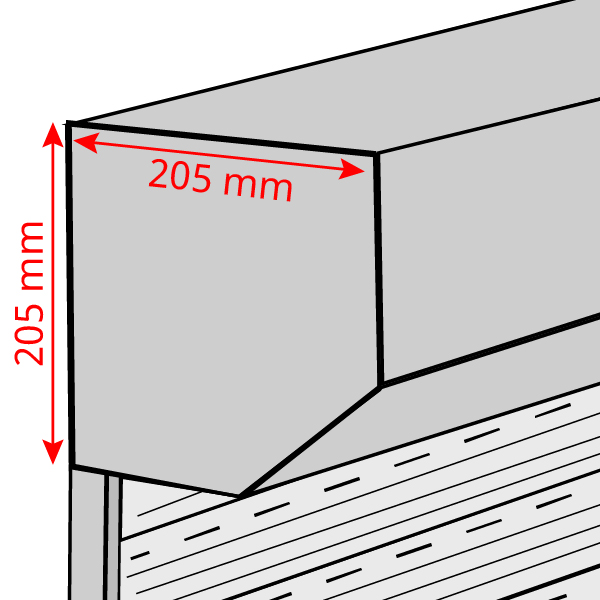 Taille du coffre pan coupé à 45° : 205 mm