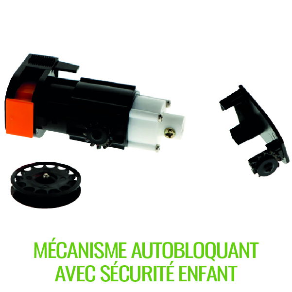 Mécanisme autobloquant avec sécurité enfant