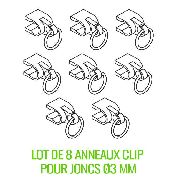 Lot de 8 anneaux à clip pour joncs 3.5 mm