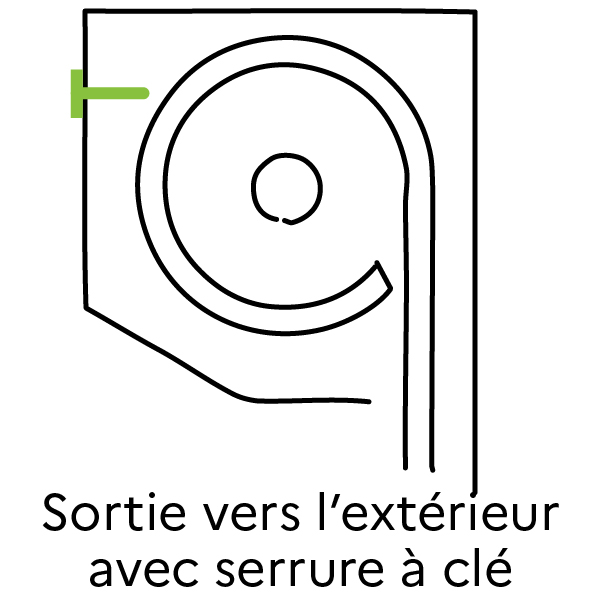 Option Sortie 80° vers l'extérieur avec serrure à clé